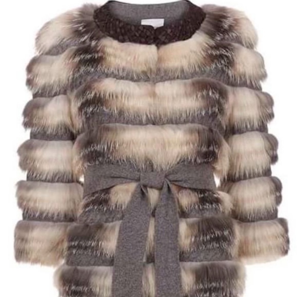 SYMETRIE YVES SALOMON ARCTIC FOX CASHMERE SWEATER COAT - Picture 1 of 14